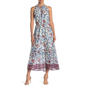J. Crew Factory Blue and White Floral Halter Midi Dress